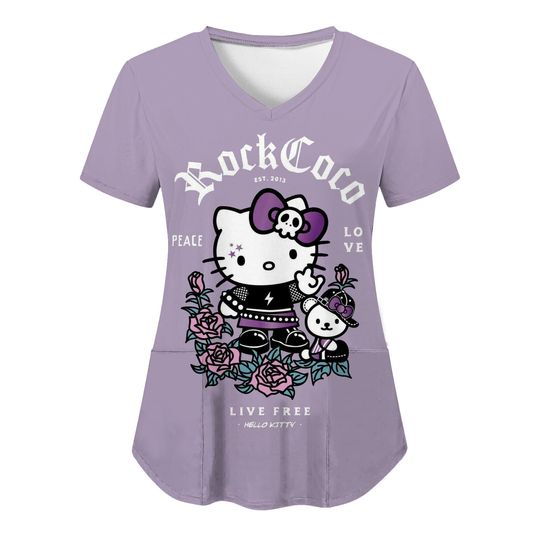 Hello Kitty Scrubs Top, Nurse Casual Shirt