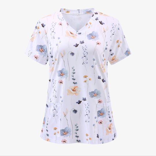 Flower Scrubs Top, Nurse Casual Shirt