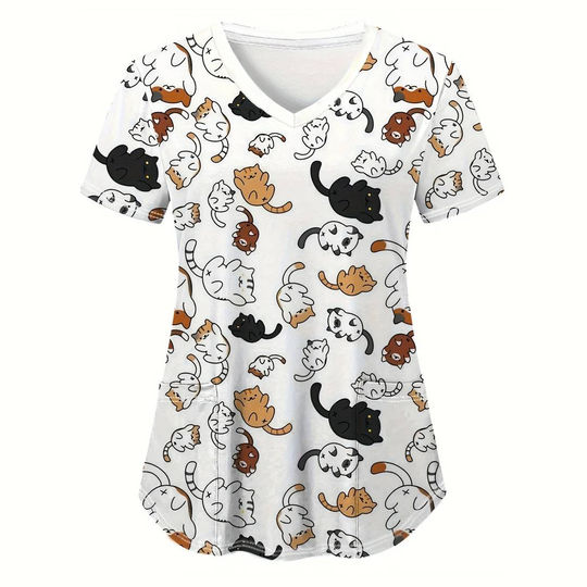 Kitty Scrubs Top, Nurse Casual Shirt