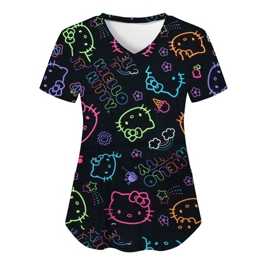 Leon Hello Kitty Scrubs Top, Nurse Casual Shirt