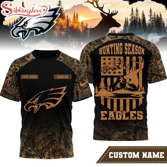 Custom Name Philadelphia Eagles football Hunting Season 3D Shirt