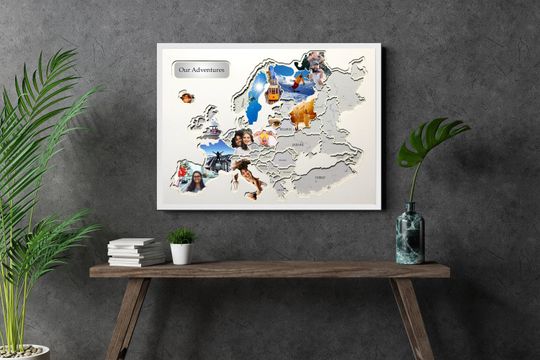 Personalized Europe Travel Photo Map: Birthday Gift Decor