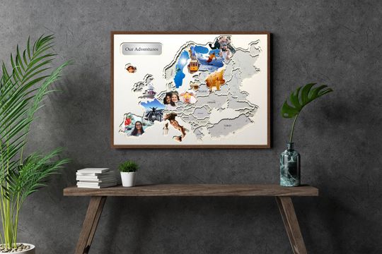 Personalized Europe Travel Photo Map: Home Decor, Birthday Gift
