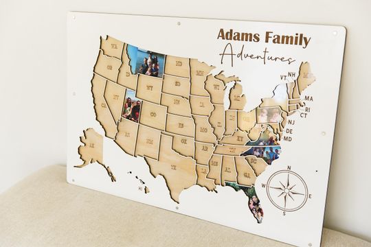 Photo travel map personalized usa trip picture keepsake 50 States Picture Display wood Memory Map custom family keepsake gift for travelers