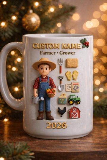 Custom Name Farmer Mug, 3D Embossed Coffee Mug, Grower Gift, Personalized Job Mug, Farming Gift