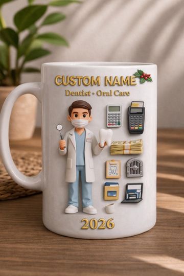 Custom Name Dentist Mug 3D Embossed, Oral Care Coffee Mug 2026, Personalized Dentist Gift