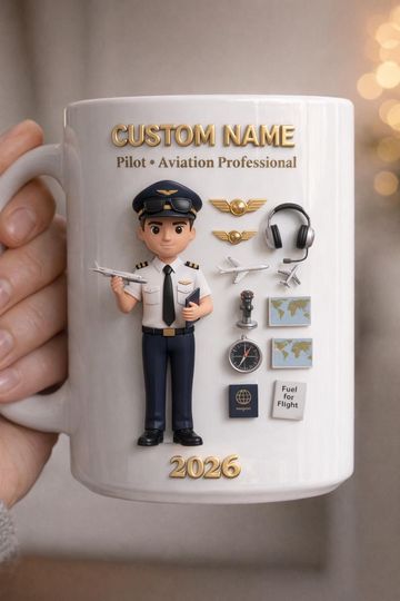 Personalized Pilot Mug 3D Embossed Coffee Mug, Pilot Career Mug 2026