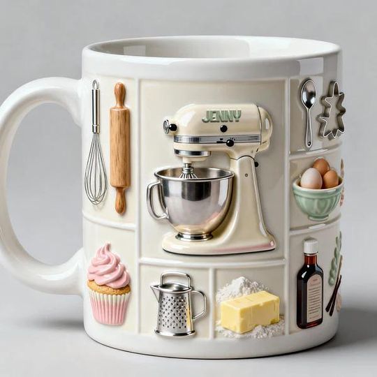 Sweet Baker Coffee Mug 3D Embossed Personalized Gift for Baking Lovers