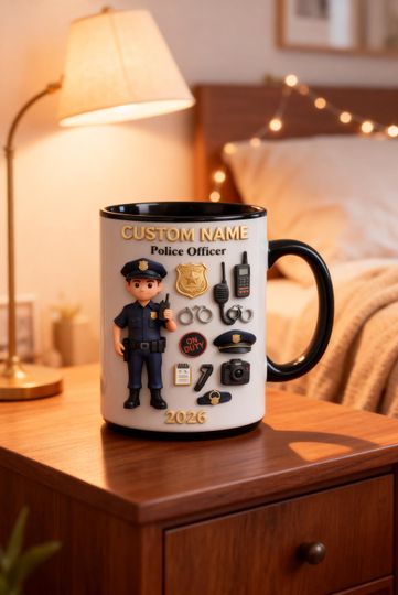 3D Embossed Police Officer Mug, Personalized Name Coffee Cup, Law Enforcement Gift