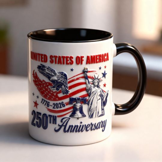 USA 250th Anniversary 3D Embossed Mug 17762026, American Flag Coffee Mug, Patriotic Mug USA