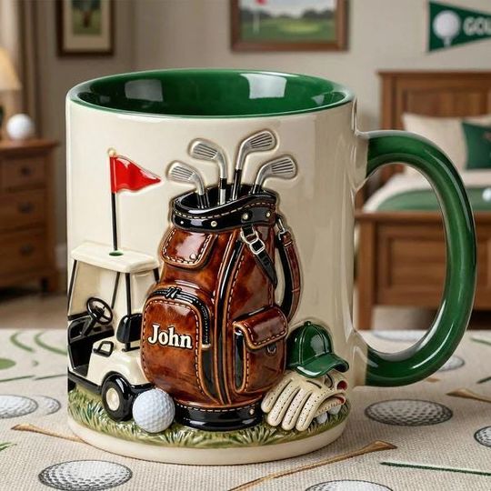 Golf Course Coffee Mug 3D Embossed Personalized Gift for Golfers