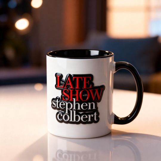Stephen Colbert Late Show 3D Embossed Mug, TV Talk Show Fan Cup, Funny Host Coffee Mug, Late Night Gift