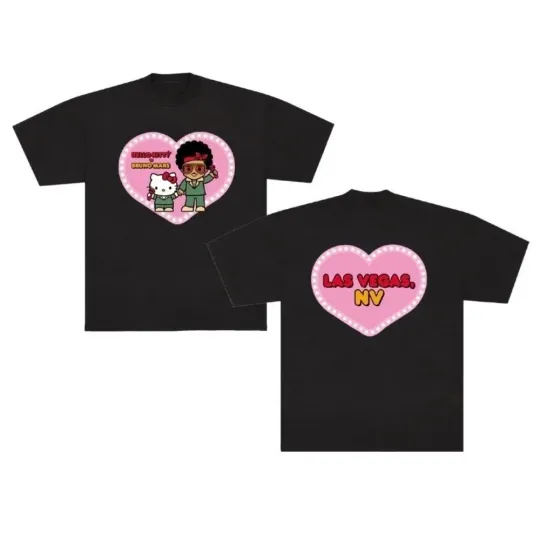 Hello Kitty Bruno Mars Las Vegas NV Double Sided Black T-Shirt