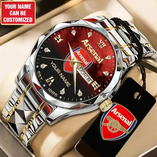 ArsenalFC Luxury Quartz Watch Personalize Name Fan Gift Alloy Wristwatch New