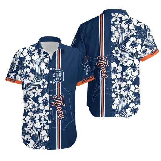 Detroit Tigers Classic Hibiscus Floral Hawaiian Shirt