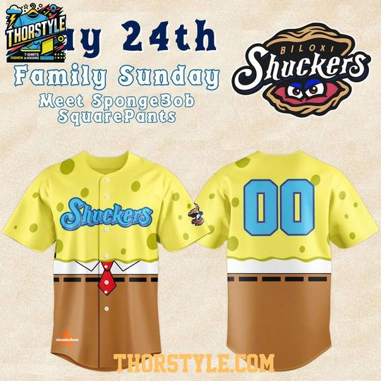 Biloxi Shuckers 2026 SpongeBob Family Sunday Personalized Baseball Jersey