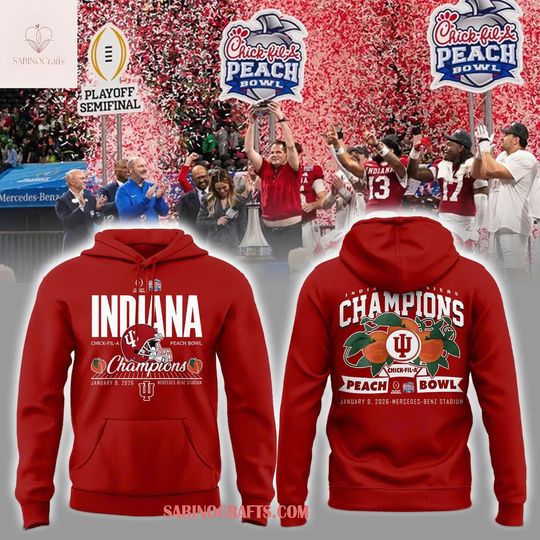 Indiana Hoosiexrs Chick-fil-A Peach Bowl Game Champions 2026 All Red Hoodie