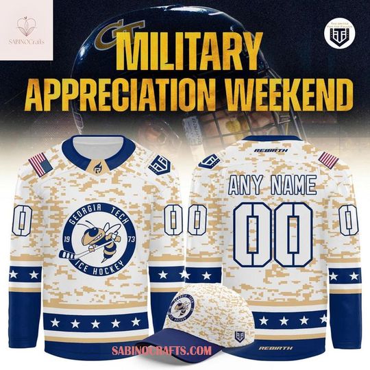 Georgia Tech Yellow Jacketss Military Appreciation Camo 2026 Hockey Jersey