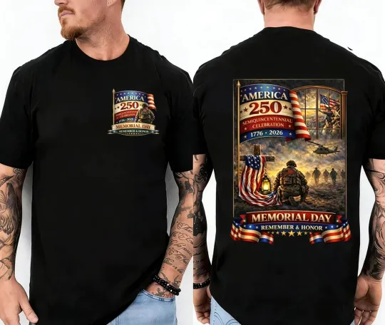 Patriotic America 250 1776-2026 Memorial Day T-Shirt Mens Vintage Graphic Tee