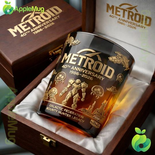 Metroid 40th Anniversary Galactic Federation Bounty Hunter Whiskey Glass