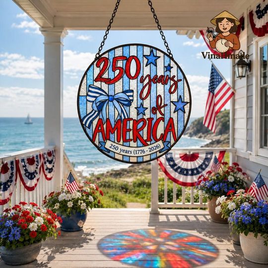 She Loves Jesus and America Too Suncatcher, Christian Patriotic 4th of July Suncatcher, Faith USA Window Decor, 1776 2026 USA Decor