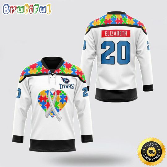 Personalized football Tennessee Titans Hockey Jersey Autism Awareness football Hockey Jersey For Fans