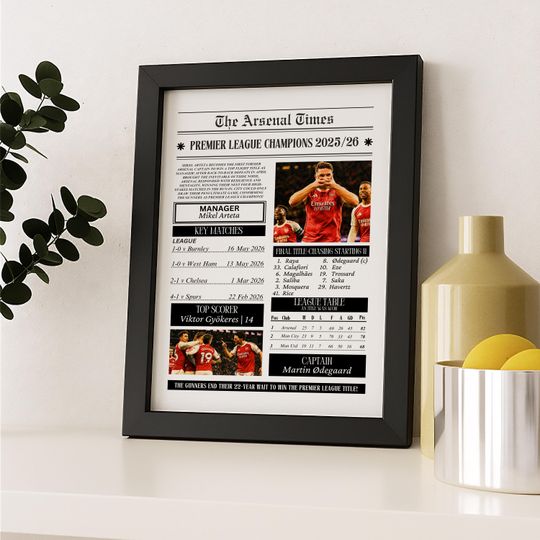 Arsenal Premier League Champions 2026 Poster | Arsenal FC Wall Art | Gunners 2025/2026 Season Display