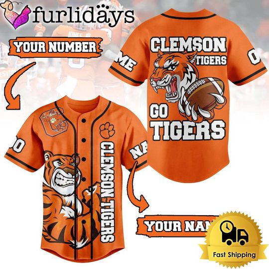 Clemson Tigers Football Mascot Ready To Fight Custom Baseball Jersey