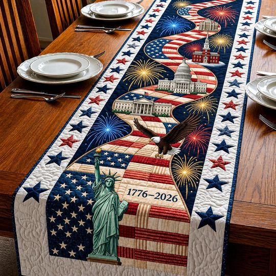 America 250 Years Liberty Eagle Table Runner, USA 250th Anniversary Tablecloth, 1776-2026 Patriotic Decor, Independence Day Dining Decor