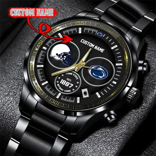 Penn State Football Team Nittany Lionss Black Stainless Steel Watch