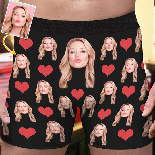 Custom Men's Funny Face I Love You, Boxer Briefs with Photo Print