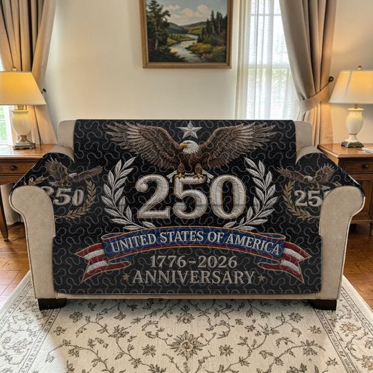Soaring Bald Eagle 250th Anniversary Couch Wrap, Courageous Spirit Patriotic Living Room Decor, Bold Heritage Gift, Custom Sofa Quilted