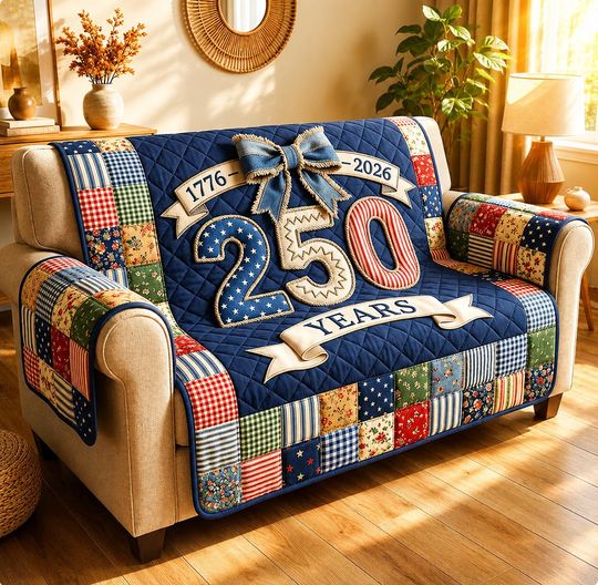 Celebrate America 250 Years Of Freedom Sofa Cover, USA 250th Anniversary Couch Protector, Patriotic Furniture Cover, American Flag Slipcover