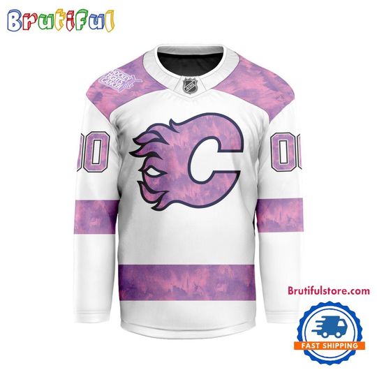 NHL Calgary Flames Personalized Hockey Fights Cancer Design Jersey