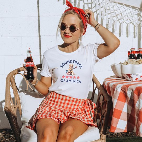 Golden Retriever Dog T-Shirt USA 250th Anniversary Patriotic Fourth of July Red White Blue Music Dog Lover Gift