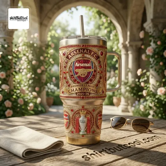 Arsenal FC Premier League Champions Luxury Gold 2025-26 Handled Tumbler