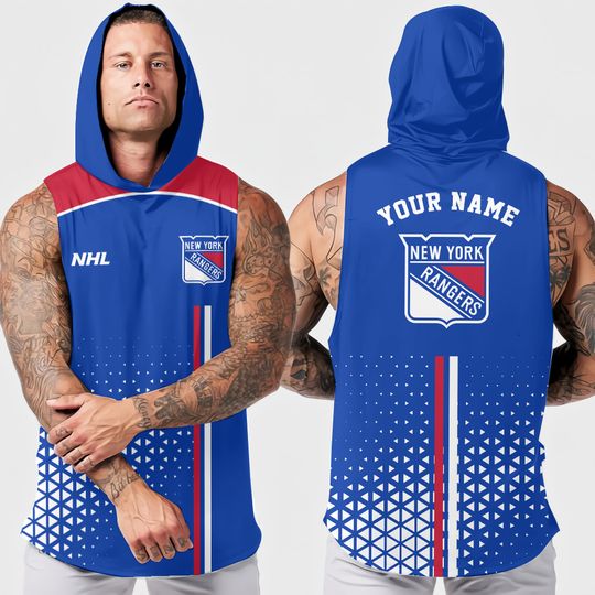 New York Rangers Men's Sleeveless Hoodie – Men's Workout Tank Top for Summer Fitness Training NHL