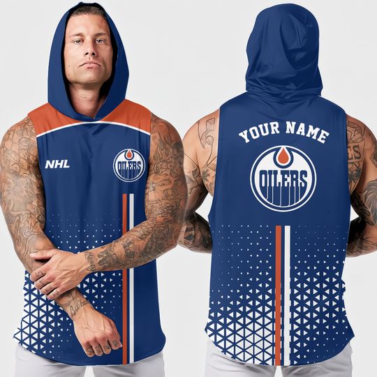 Edmonton Oilers Men's Sleeveless Workout Hoodie Tank Top Summer Fitness Activewear