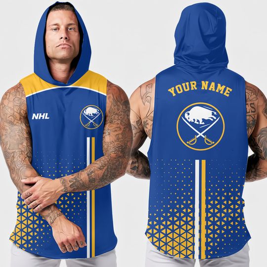 Buffalo Sabres Men's Sleeveless Workout Hoodie Summer Fitness Tank Top NHL