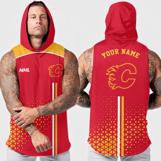 Calgary Flames Men's Sleeveless Hoodie Workout Tank Top Summer Fitness Activewear