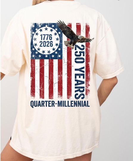 250 Years of America T-Shirt - 1776-2026 Patriotic Flag Front & Back, Independence Day & Memorial Day Tee