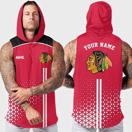 Chicago Blackhawks Men's Sleeveless Hoodie Tank Top Summer Fitness Training Activewear