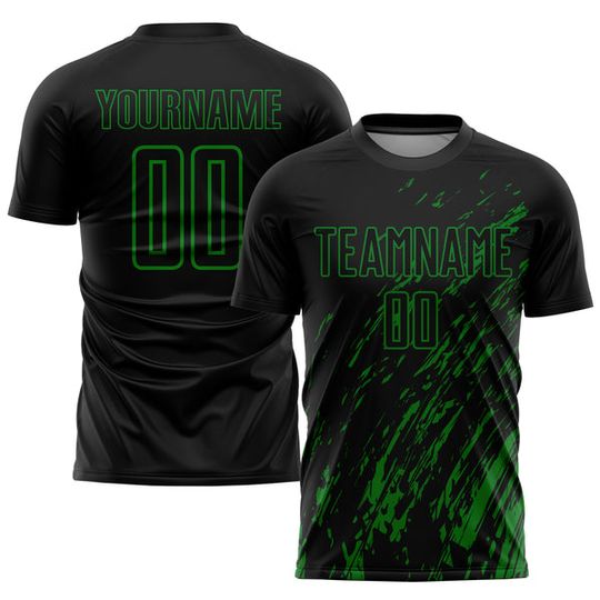 Custom Black and Grass Green Sublimation Soccer Jersey Set