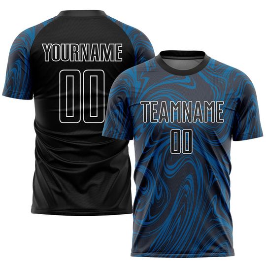 Custom Royal Black and White Sublimation Soccer Jersey