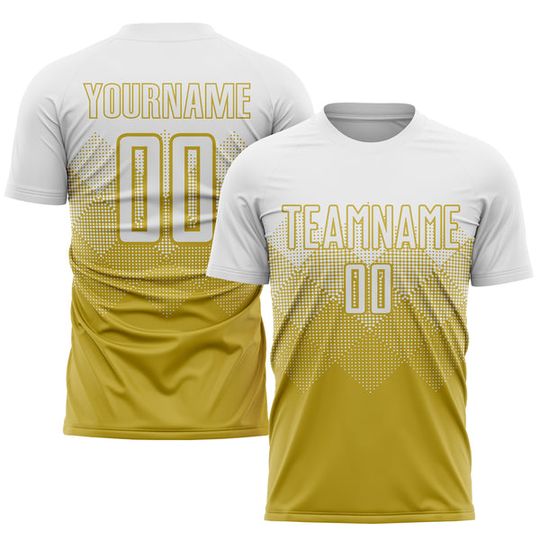 Custom Old Gold White Sublimation Soccer Jersey Set