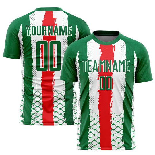 Custom Kelly Green Red-White Sublimation Mexico Soccer Jersey Set