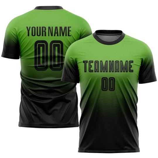 Custom Neon Green and Black Sublimation Fade Soccer Jersey Set