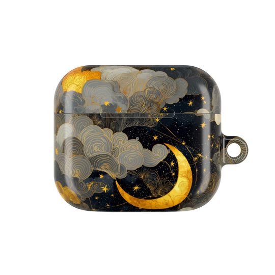 Black Celestial Moon AirPods Case Cover for AirPods Gen 1-4 and AirPods Pro Gen 1-2