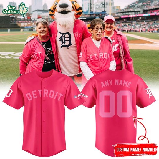 Detroit Tigers Pink Strike Out Cancer Baseball Jersey