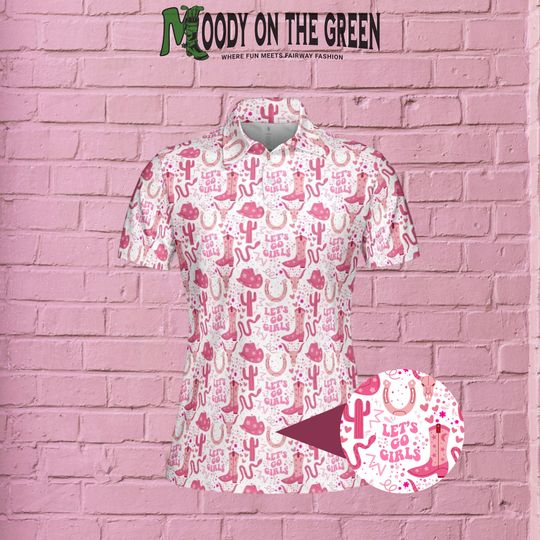 Let's Go Girls Pink Western Golf Shirt for Women, Cowgirl Ladies Golf Polo, Matching Golf Bachelorette Shirts